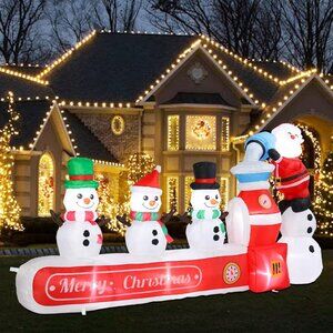 ⚡7.0FT Christmas Inflatable Santa Sleigh & Reindeer Blow up Outdoor Decoration
